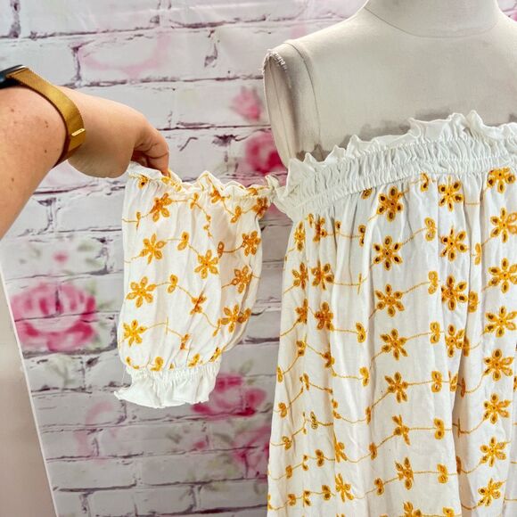 ASOS Design Women's Off Shoulder Bardot Mini Swing Dress Yellow White Size 10 - Picture 2 of 10